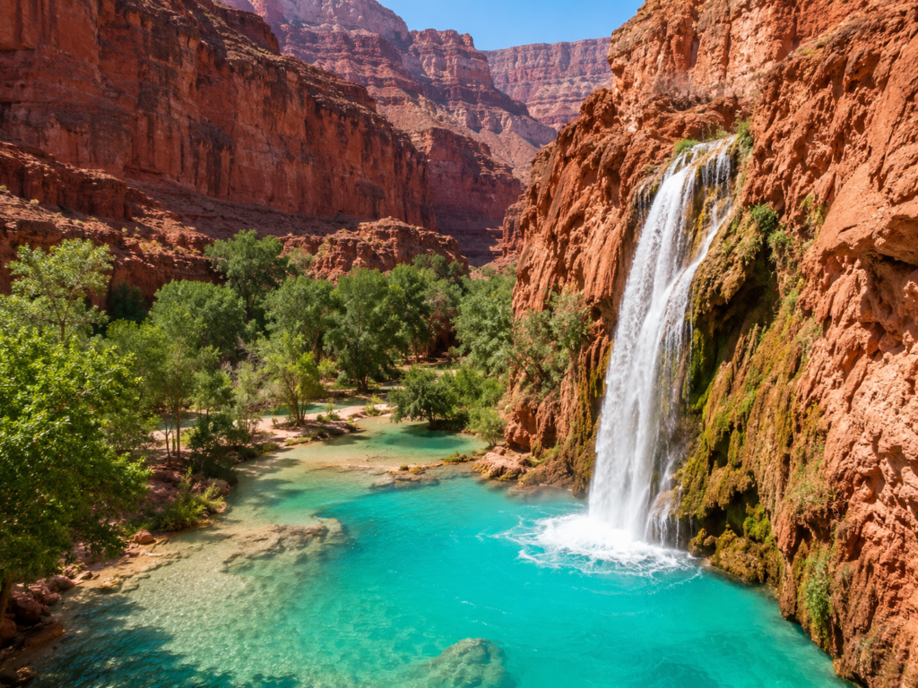 Havasu Falls Arizona turquoise
water cascading into canyon pool