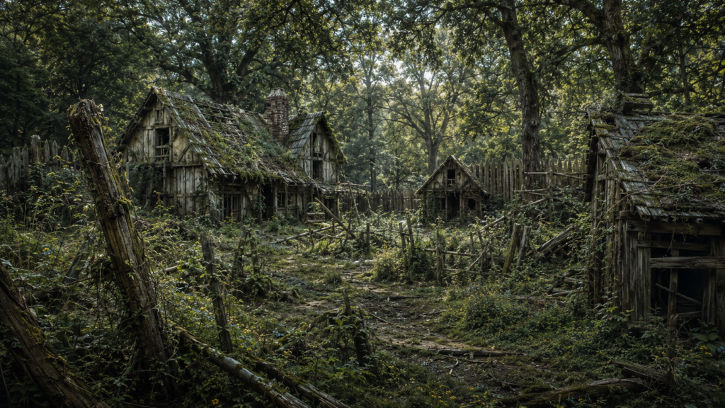 Abandoned overgrown colonial settlement on Roanoke Island where 117 settlers mysteriously disappeared
